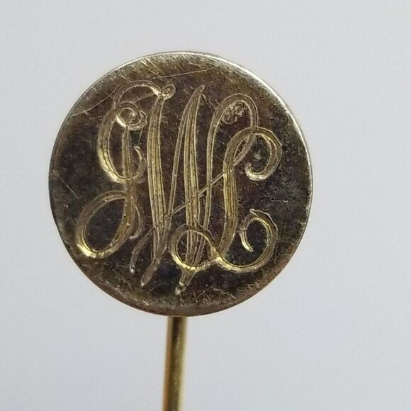 Vintage J.W.L Monogram Stick Pin, Round Gold Tone Unisex Brooch Initials Letters - Picture 5 of 9